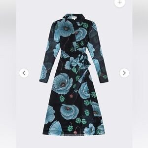 Wray Enid Floral Wrap Dress in Black and Blue Mesh